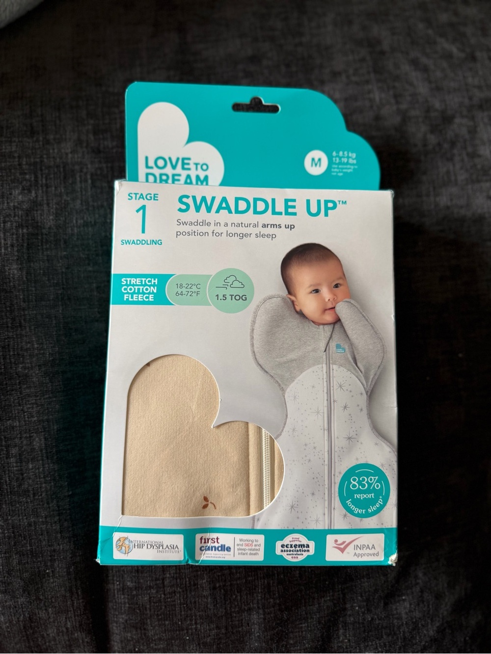 Love to dream Swaddle Up Stage 1 in Beige and Teal Packaging